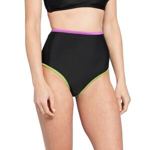 NEW Shade & Shore Contrast Binding High Waist Black Bikini Bottom M